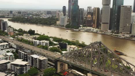 brisnbane river looking across the story bridge, soon after the floods