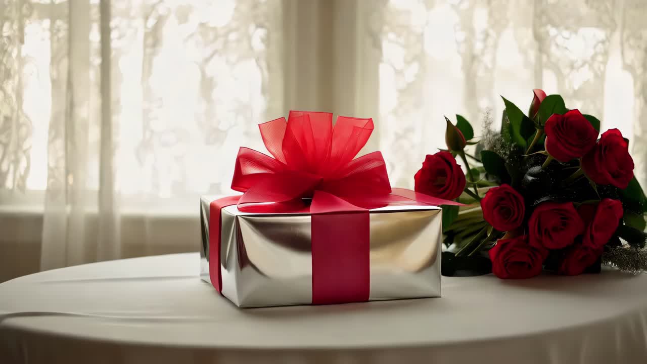 и подарки и розы на столе