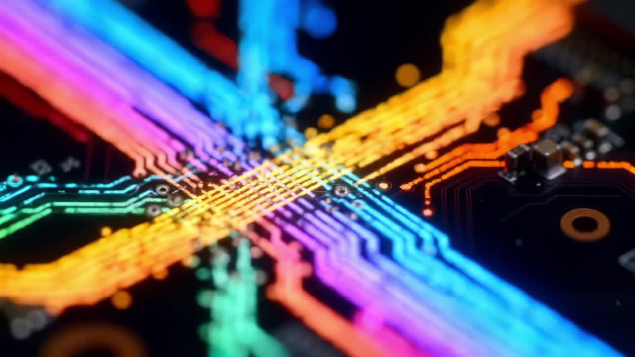 A Close-Up Exploration of a Colorful Circuit Board Featuring Intricate Pathways and Vibrant Lights, Showcasing the Beauty of Modern Technology and Design