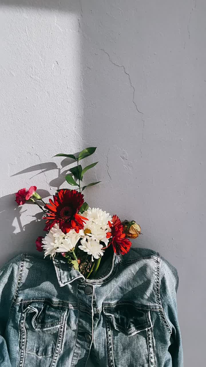 flores en una chaqueta de denim