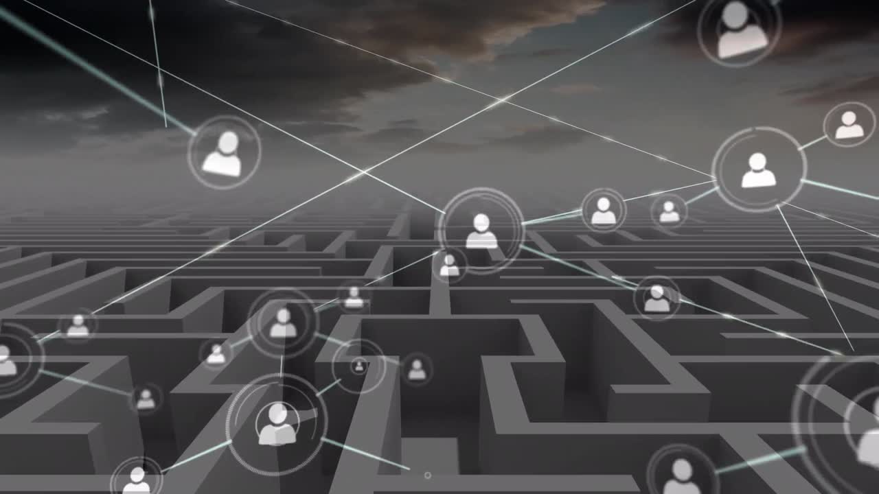 animación de la red de conexiones sobre el laberinto