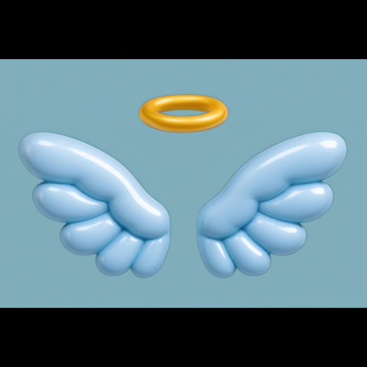 3D Animation of Floating Angel Wings with Golden Halo