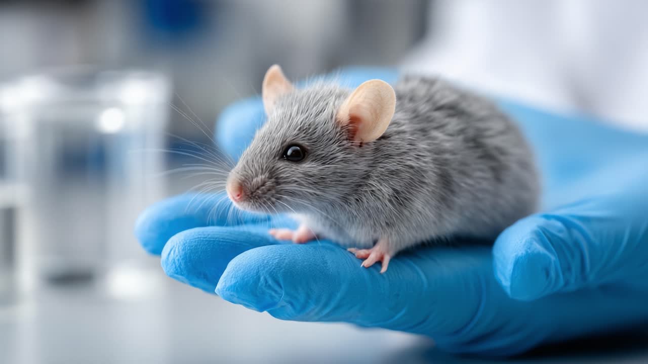 A Close-Up of a Laboratory Mouse Being Held in a Gloved Hand, Highlighting the Importance of Animal Research in Scientific Studies