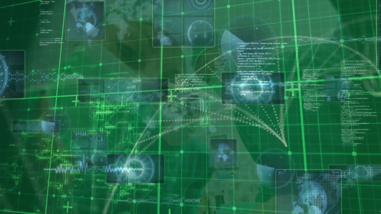 animación del procesamiento de datos digitales a través de la red verde.