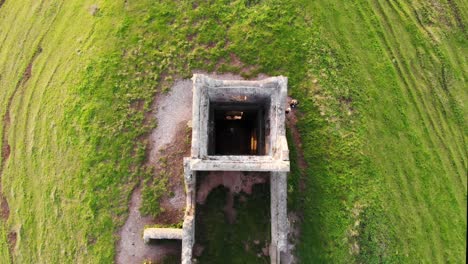 Aerial-overhead-shot-of-Burrow-Mump-Church-ruins-in-England