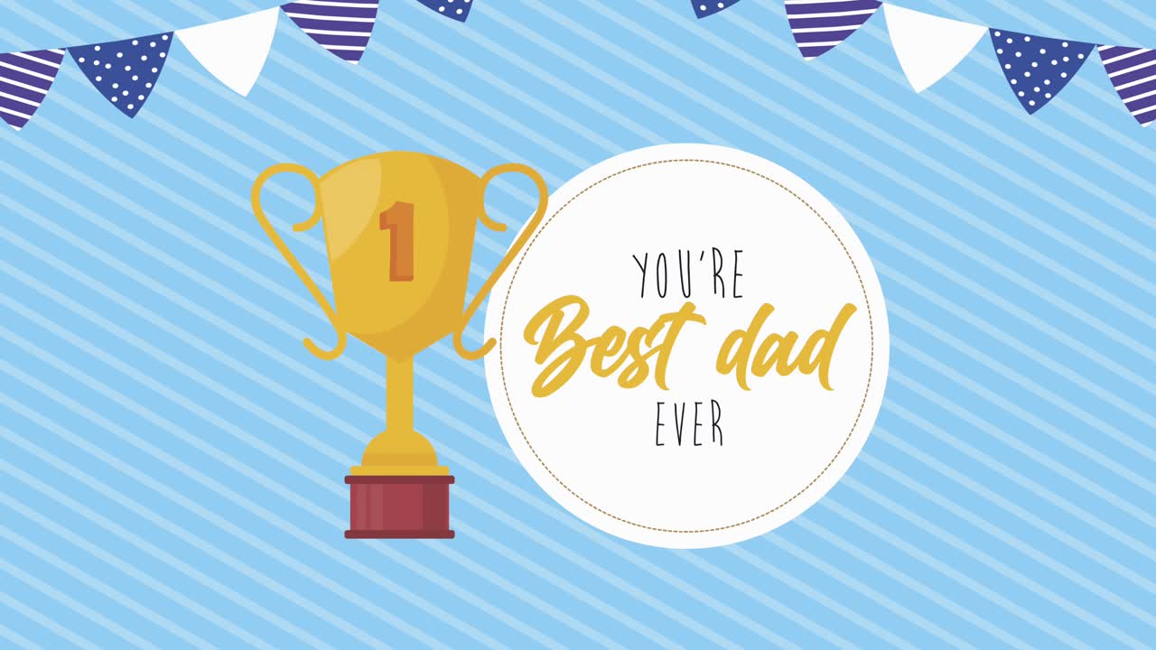 트로피 컵 과 꽃줄 을 가진 아버지 의 날 축하 편지 카드