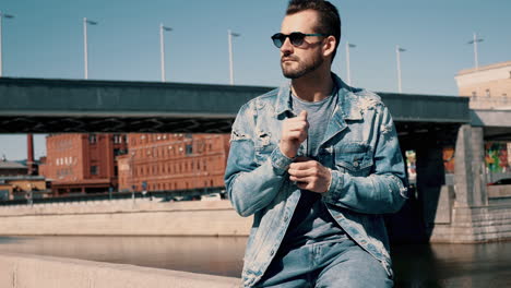 stylish man in a denim jacket