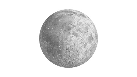 animation of snow falling over full moon on white background