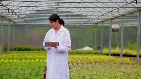 Woman-walking-through-a-greenhouse