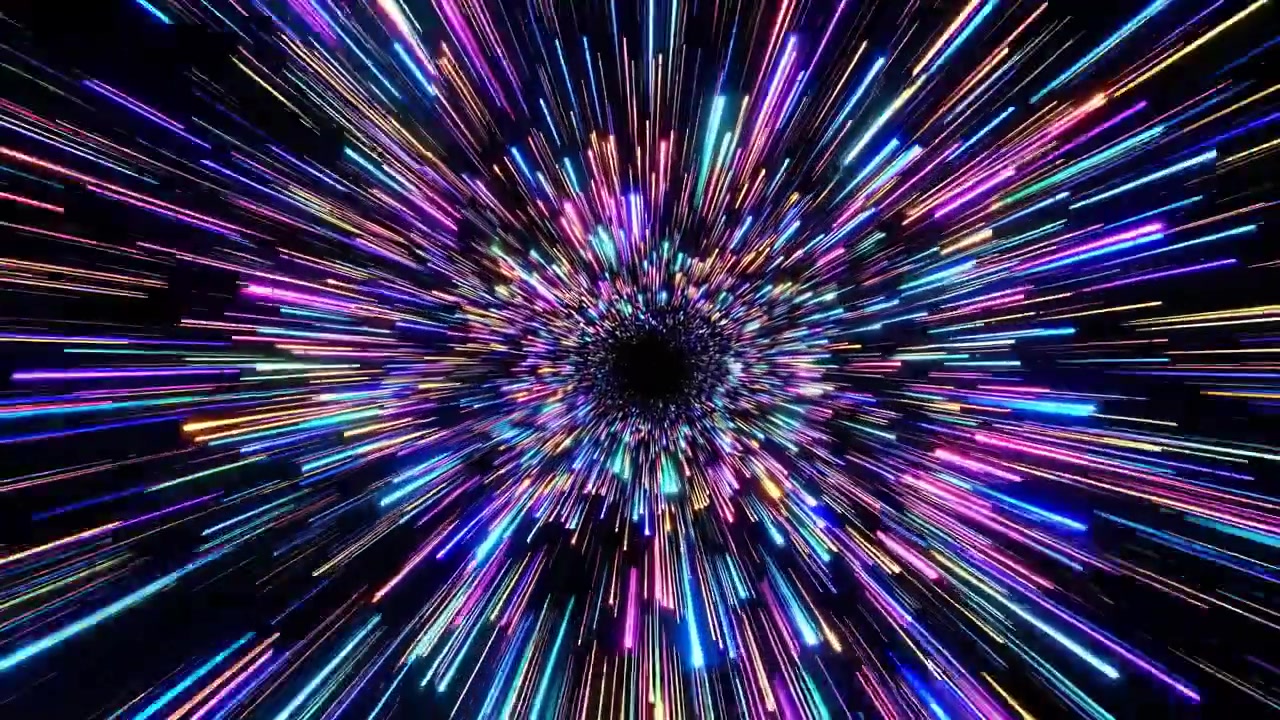 Volando attraverso un vibrante tunnel di luce digitale
