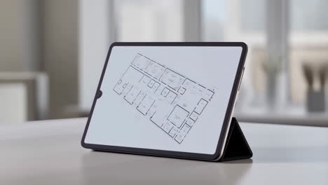 architectural floor plan displayed on a tablet