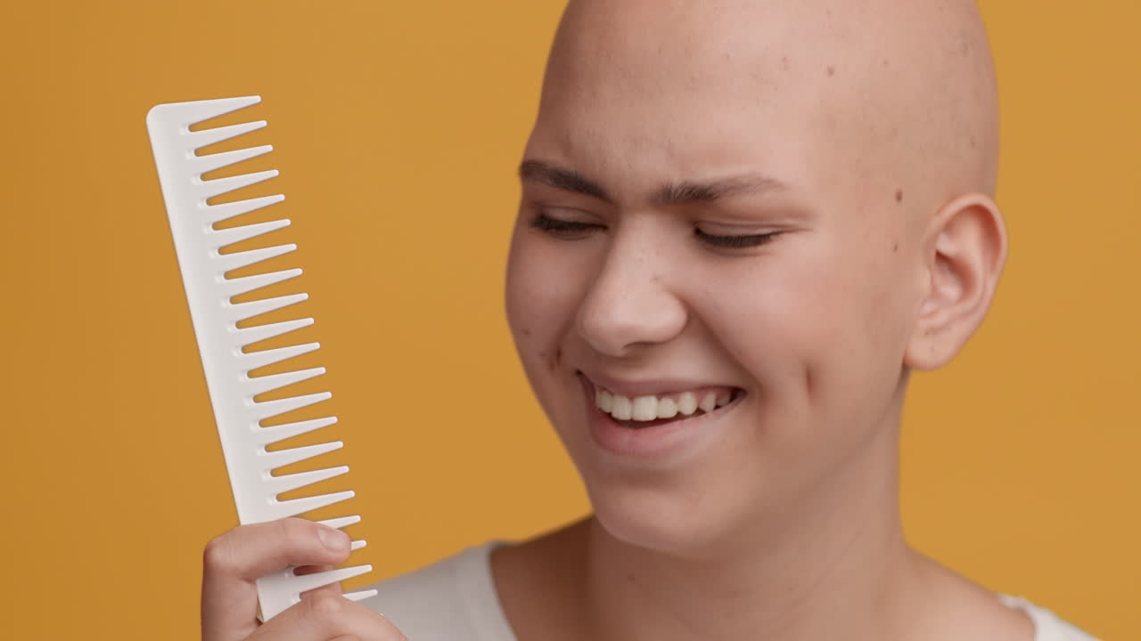 Woman with Bald Head and Comb