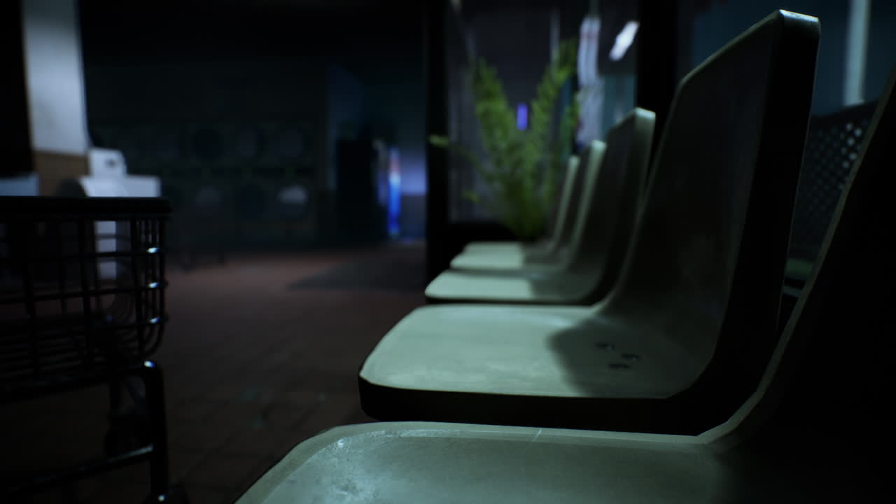 lavandería abandonada por la noche