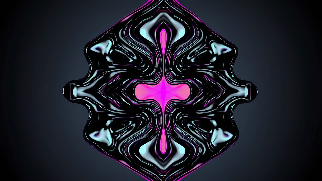 Abstract digital art with symmetrical neon patterns. Vibrant colors like pink and blue