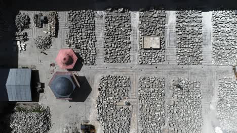 aerial view above the ruins of the umayyad mosque in aleppo. the mosque is in ruins even 10 years after the civil war 4k