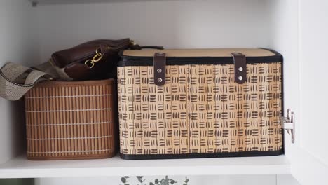 close up of organized storage bins