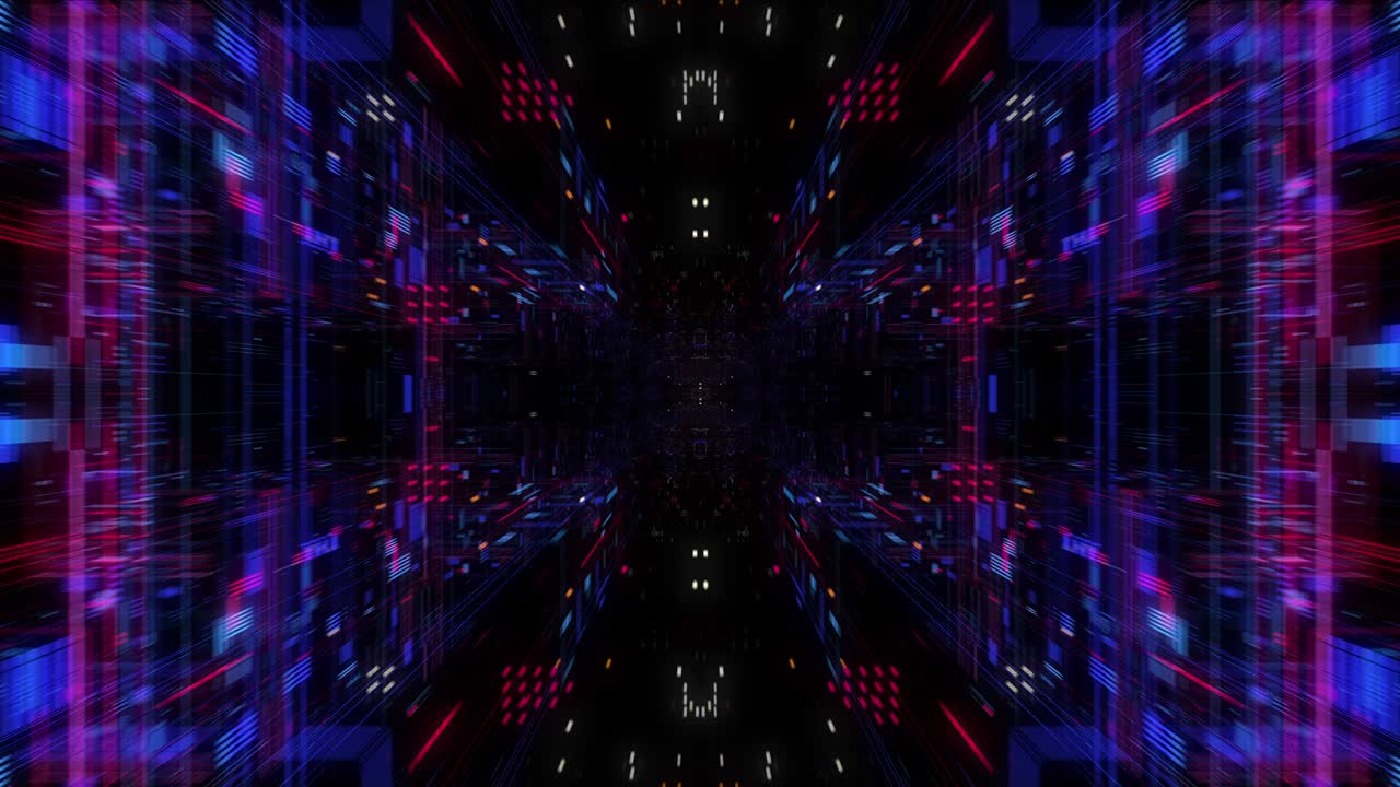 Abstract technology big data cloud computing background with bright neon lines and dots