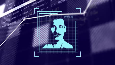 animación de procesamiento de fotos biométricas y datos digitales a través de servidores informáticos