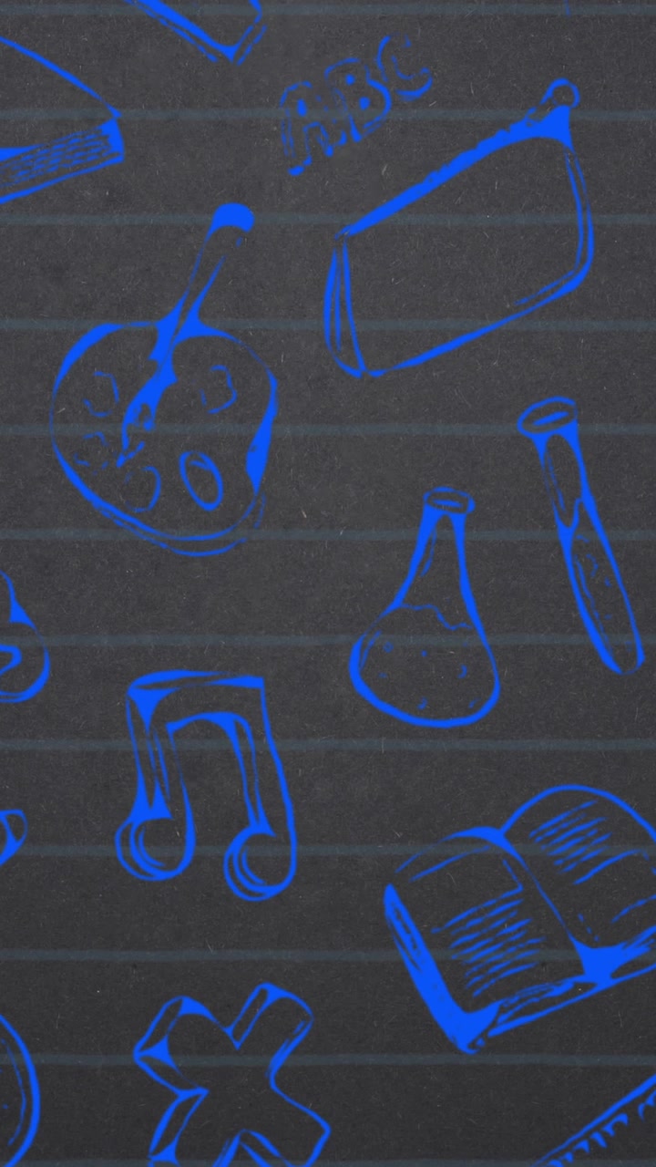 Icone di concetti scolastici in movimento su sfondo nero