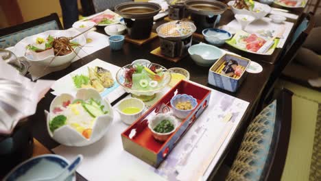 gourmet japanese kaiseki meal, seafood and hot pots with sashimi