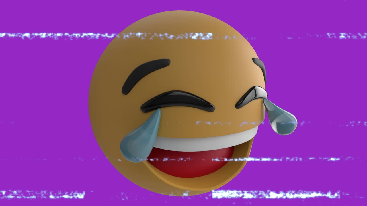 Animation of happy emoji icon over screen with noise