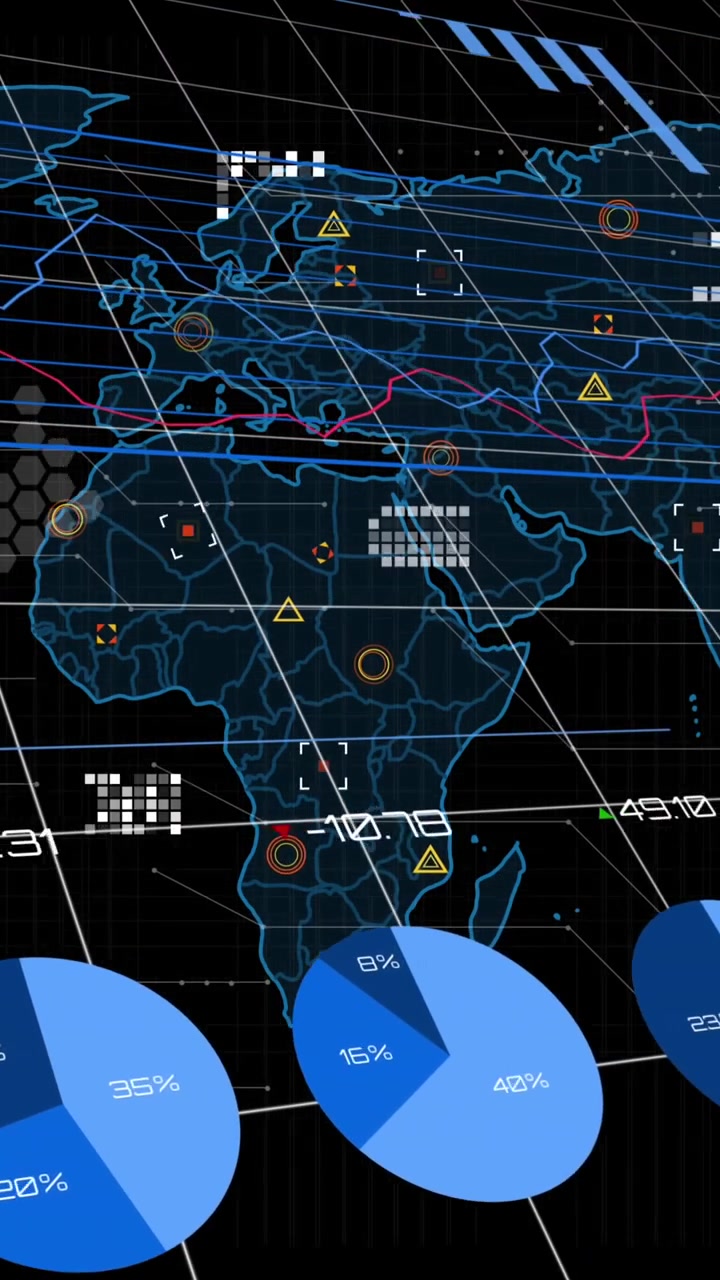 Animation of statistical data processing over grid network against black background