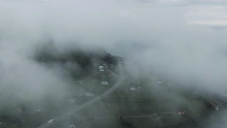 Aerial-View-Of-Chic-Choc-Mountains-Through-The-Clouds-In-Quebec,-Canada