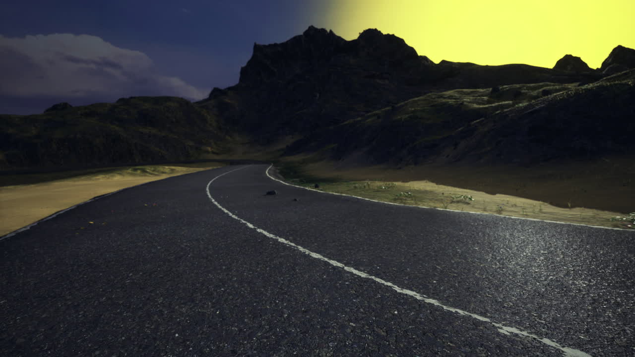 Journey along a winding road under an enchanting twilight sky