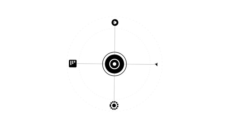Icone di interfaccia rotanti astratte con grafica a bersaglio centrale