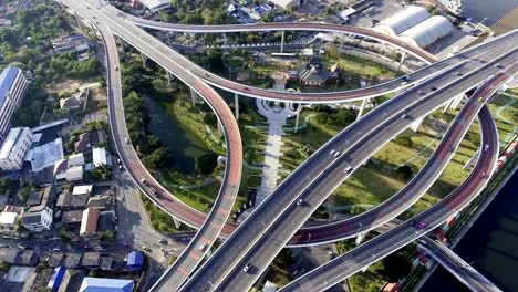 aerial view of bangkok busy highway taken in afternoon