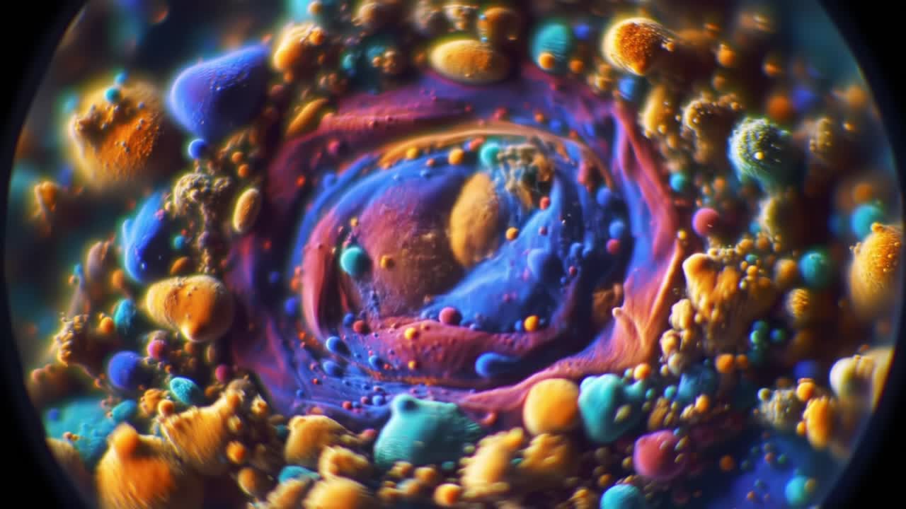 A Colorful Abstract Spiral of Vivid Particles Captured in High Detail, Showcasing the Intricacies of Microcosmic Patterns and Three-Dimensional Visual Depth