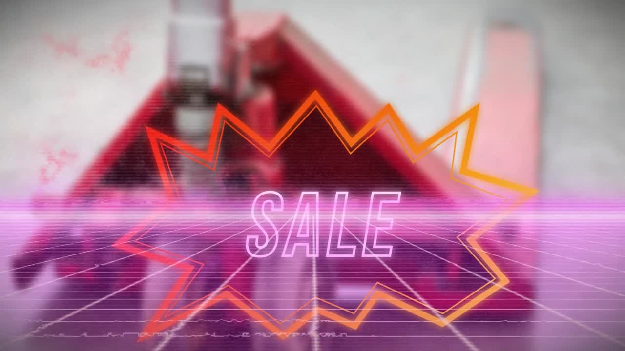 매장 위에 판매 텍스트와 라인의 애니메이션.