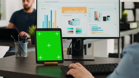 Office manager working with greenscreen
