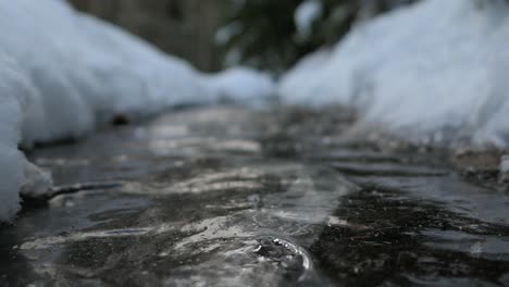 water streaming under ice, frozen water stream flow in winter