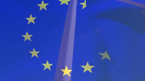 Animation-of-european-union-flag-over-engineer-and-wind-turbine