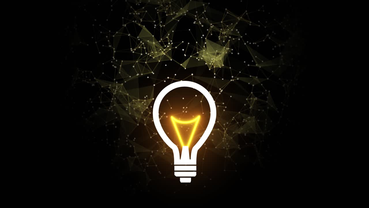 Animation of turning electric bulb light on black background. Concept of creative technology idea and brainstorming. Alpha channel included