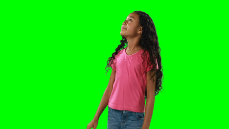 smiling girl touching digital screen 4k