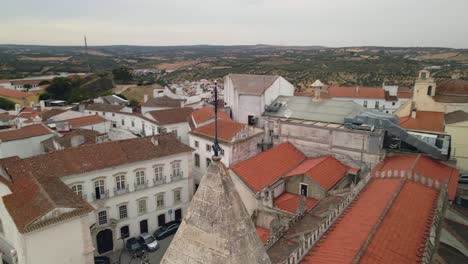 aerial view of church rooftop on an old town