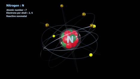 atom of nitrogen with 7 electrons in infinite orbital rotation