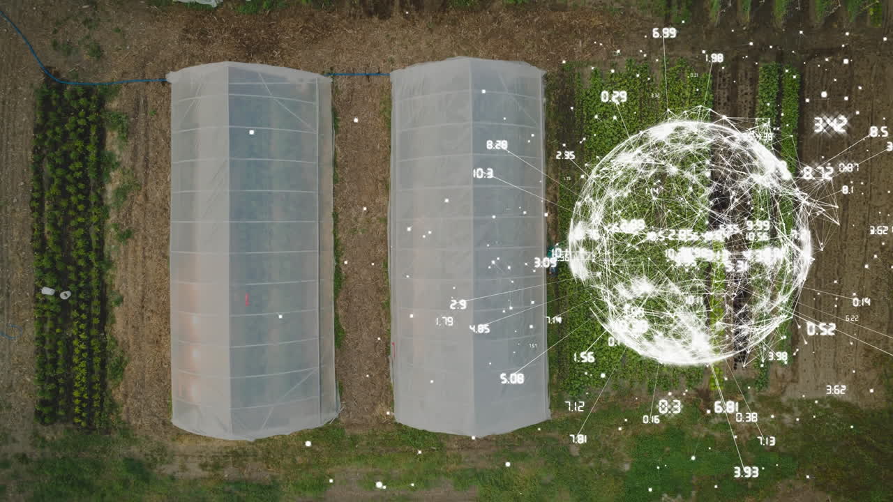 온실과 풍경에 대한 연결과 데이터 처리와 함께 지구의 애니메이션