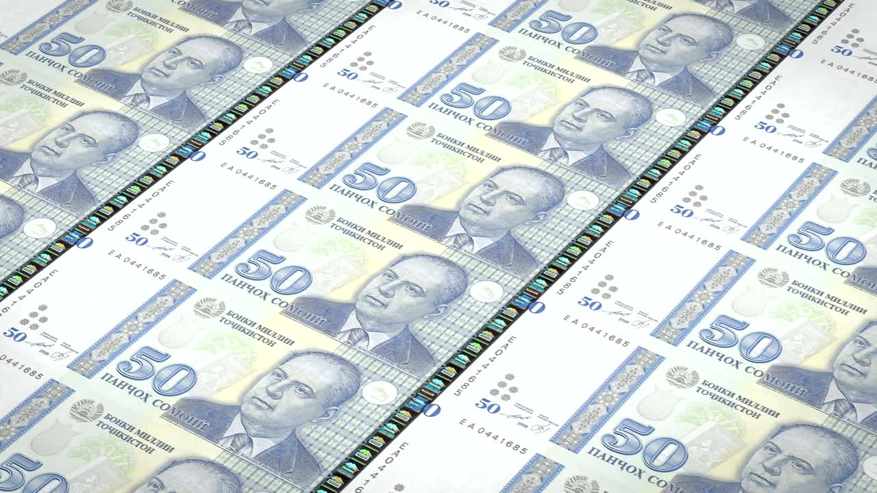 billetes de cincuenta somonis de tayikistán, dinero en efectivo, bucle