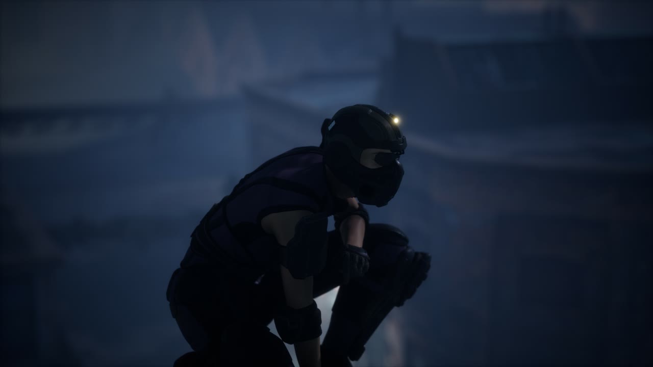 mujer al estilo de cyberpunk en el techo