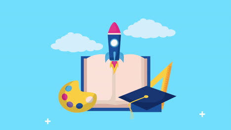 de vuelta a la temporada escolar con libros y conjuntos de iconos