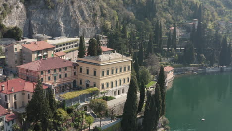 aerial view of a villa in varenna, on lake como, in italy