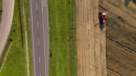 Aerial-view-of-raodside-farming-near-Mlynary,-Poland