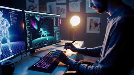 graphic designer working on 3d modeling software