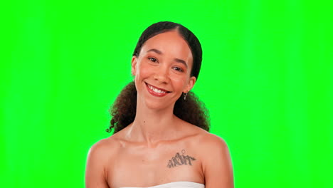 natural, skincare and face of woman on green