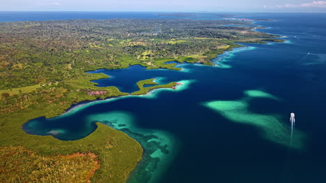 panoramic aerial view of bocas del toro archipelago in the caribbean sea, north-west of panama, central america.
