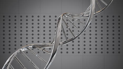 estructura metálica de adn girando contra un fondo gris