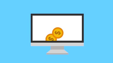monedas que caen en la pantalla de la computadora icono de pago en línea